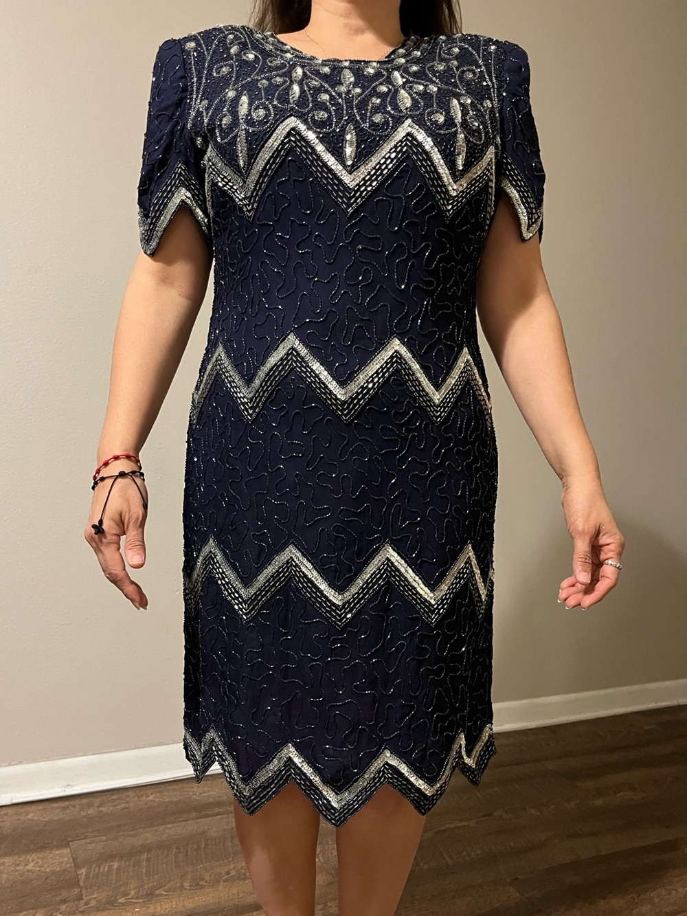 Vintage Laurence Kazar Beaded
Navy Cocktail Dress Silk